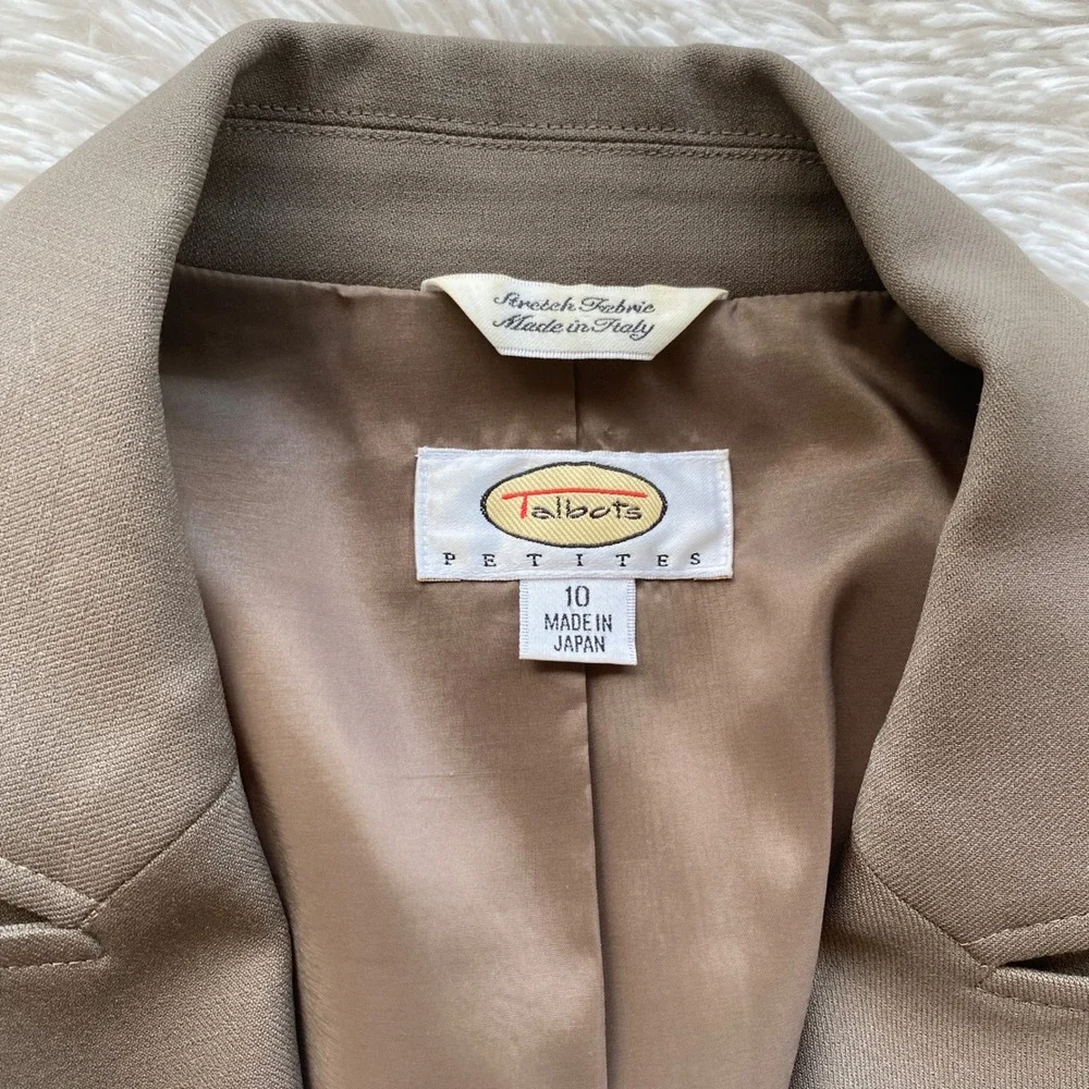 TALBOTS Blazer Womens 10P Brown Wool Blend Single Button Stretch Petite Jacket